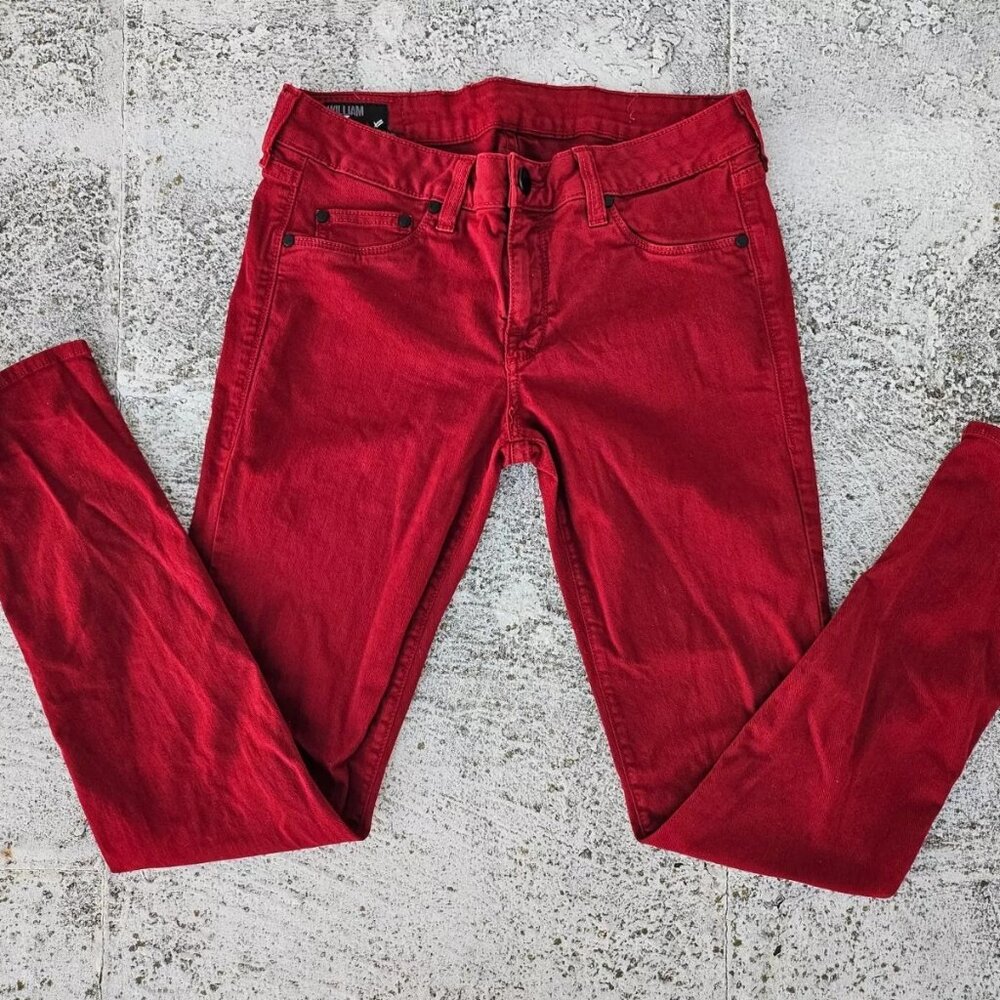 William Rast Jeans Maroon Red Cotton Denim KARA SKINNY Jean Size 30